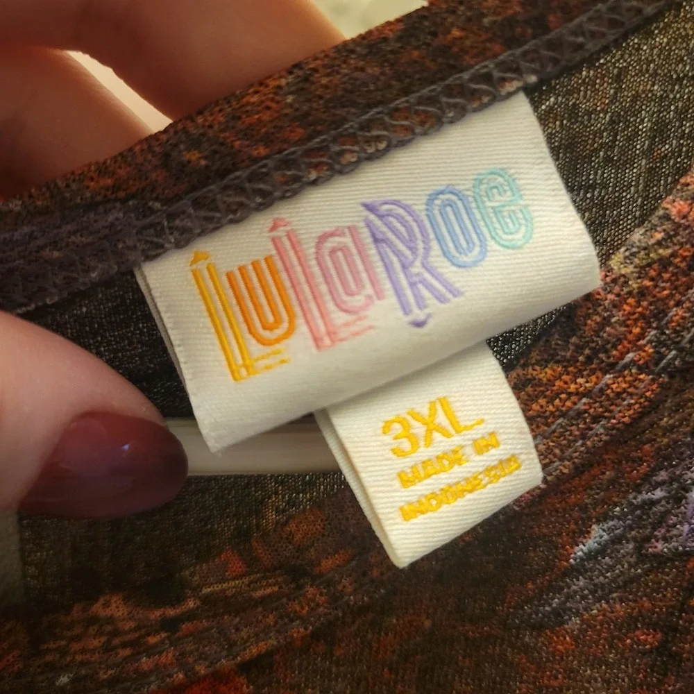 LuLaRoe Amelia Dress 3XL Brown Bird Print Fit &‎ Flare Short Sleeve Pleated Knit